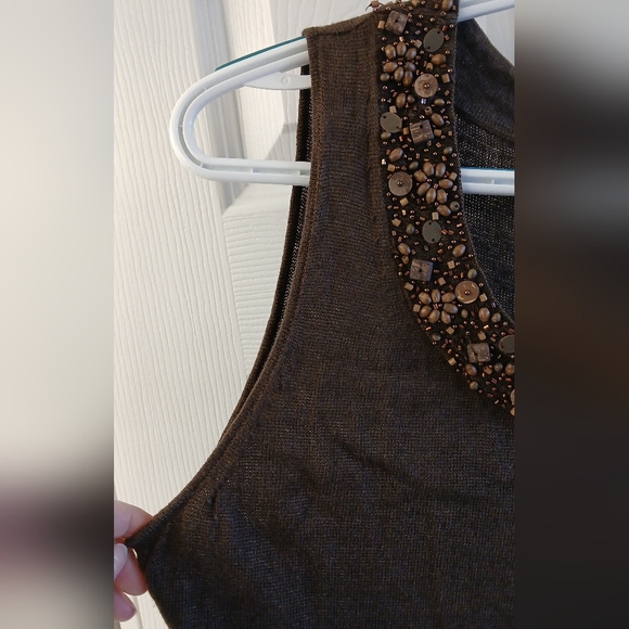 Lafayette 148 New York Linen Blend Tank & Cardigan Sweater Set – Brown – Beaded - Picture 6 of 13